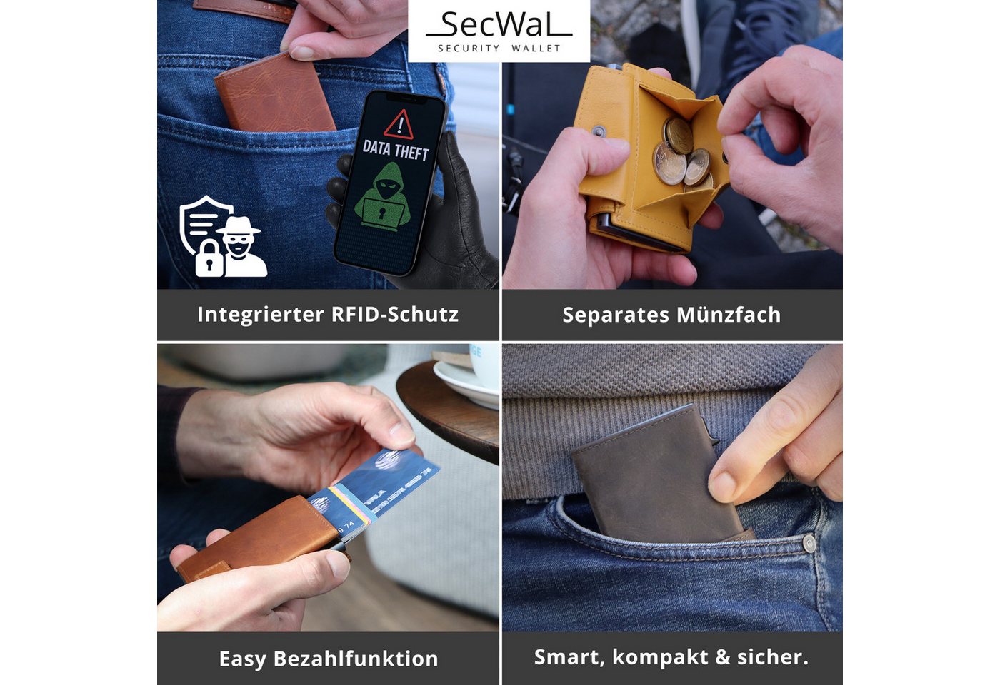 SecWal Geldbörse, Kartenetui mit Münzfach Druckknopf, Slim Wallet, RFID Schutz, Geldbeutel klein, für Damen und Herren – Bild 5 von 5