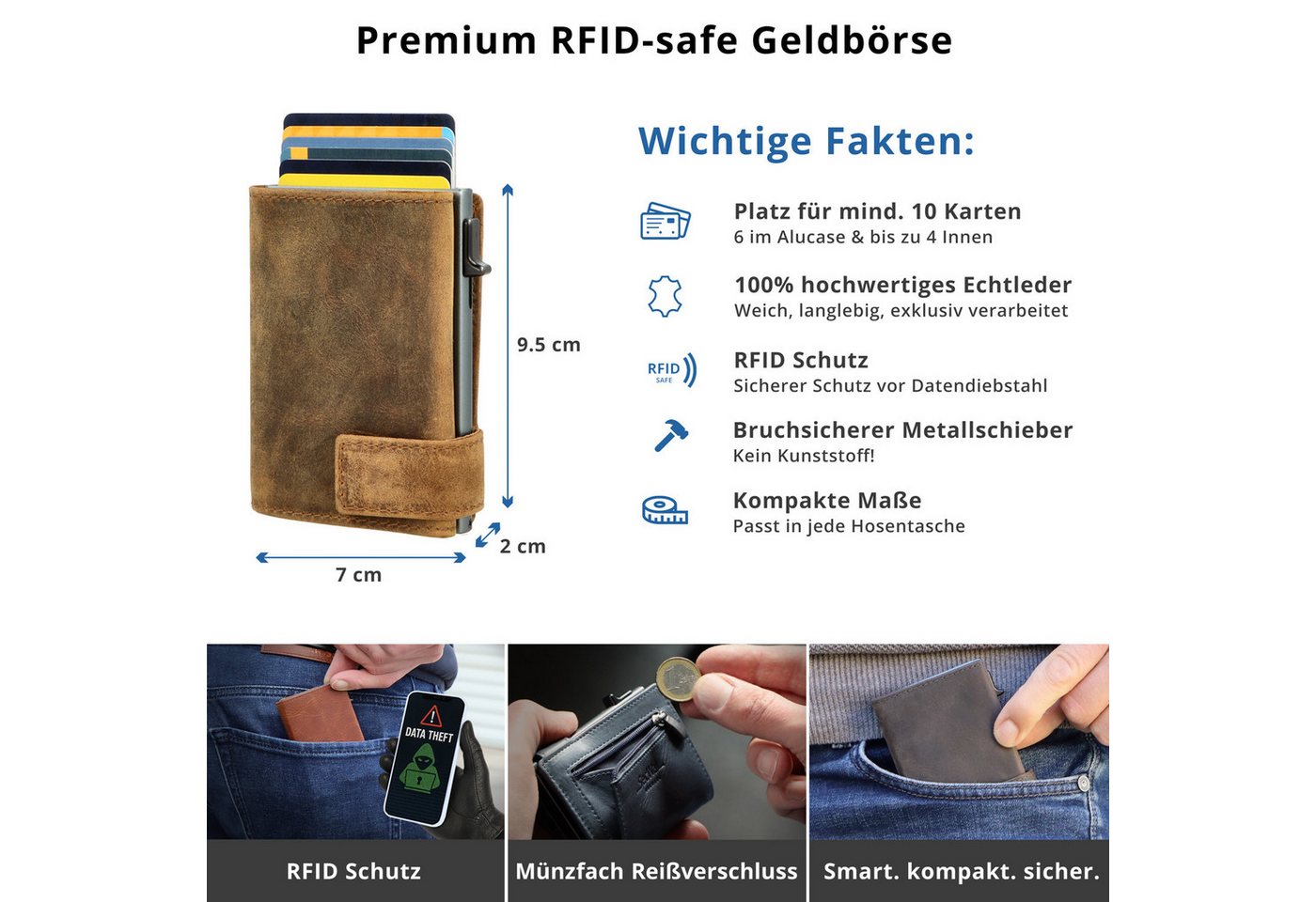 SecWal Geldbörse, Kartenetui mit Münzfach Reißverschluß, Slim Wallet, RFID Schutz, Geldbeutel klein, für Herren und Damen – Bild 4 von 5