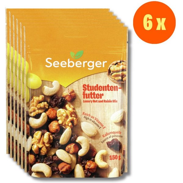 Seeberger Snacks Nüsse Seeberger Studentenfutter Multipack – 6 × 150 g, reich an Vitamin E