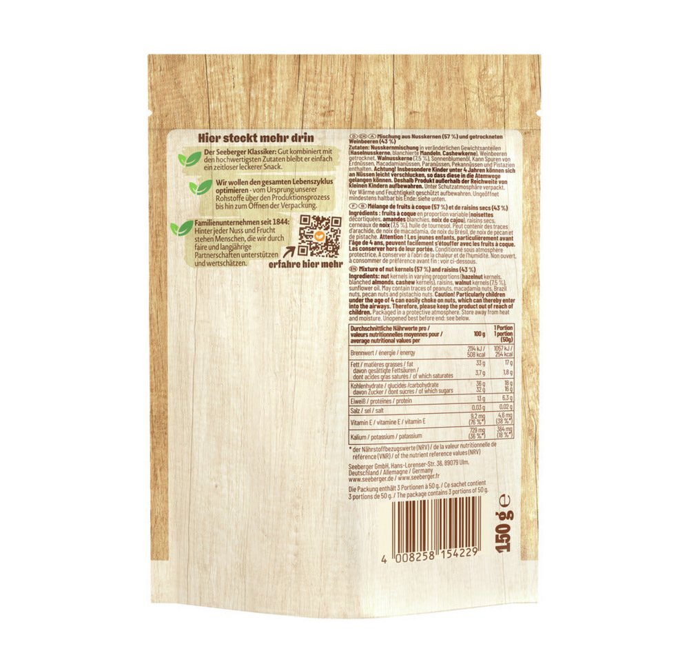 Seeberger Snacks Nüsse Seeberger Studentenfutter Multipack – 6 × 150 g, reich an Vitamin E – Bild 2 von 2