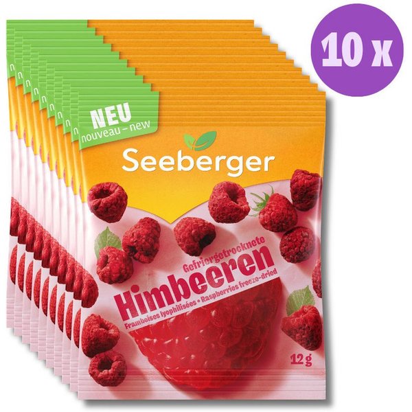 Seeberger Snacks Trockenfrüchte Seeberger gefriergetrocknete Himbeeren Multipack – 10 × 12 g, ohne Zuc, 10 x 15 g