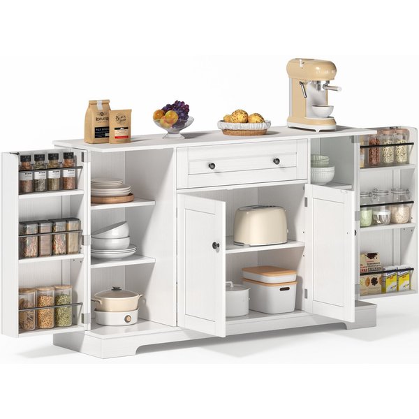 SeedWave Anrichte Modern Küchenbuffet Mehrzweckschrank Beistellschrank mit Viel Stauraum, Türregale mit Schutzgeländern, Wandhalterung für Anti-Kipp Funktion