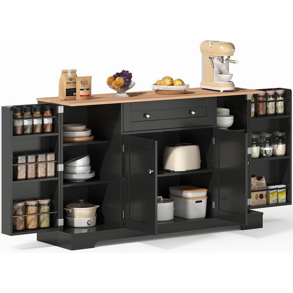 SeedWave Anrichte Modern Küchenbuffet Mehrzweckschrank Beistellschrank mit Viel Stauraum, Türregale mit Schutzgeländern, Wandhalterung für Anti-Kipp Funktion