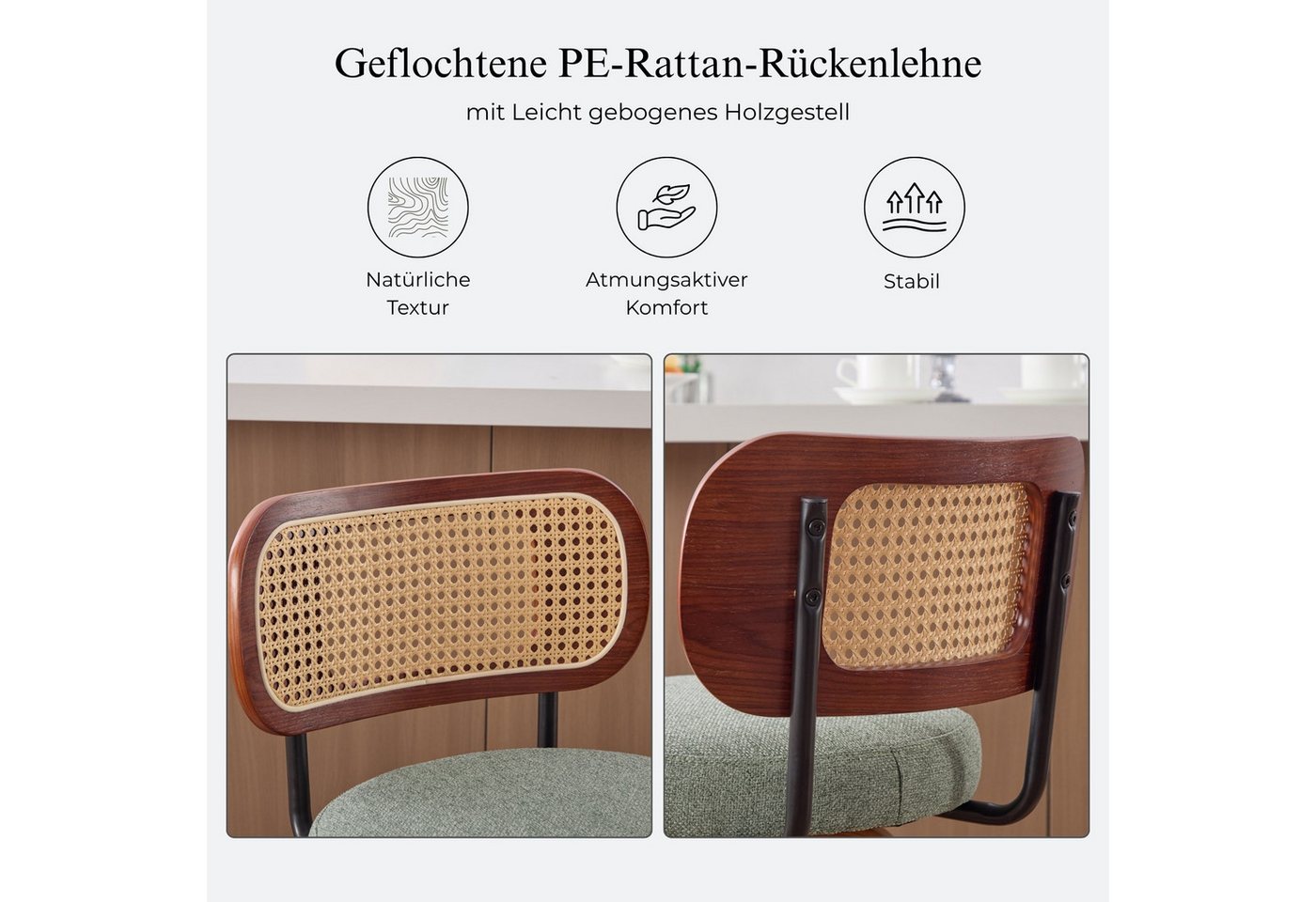 SeedWave Barhocker 3er-Set Tresenhocker mit Drehfunktion und PE-Rattanlehne (3er Set), 65 cm Sitzhöhe mit Metallfußstütze für Kücheninseln – Bild 5 von 5
