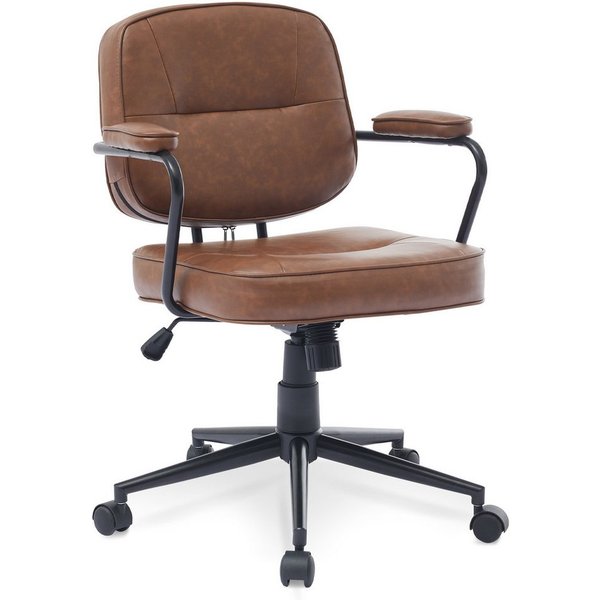 SeedWave Bürostuhl mit Wippfunktion PU-Leder Drehstuhl Gepolstert im modernen Retro-Stil, Höhenverstellbarer Schreibtischstuhl für Home Office