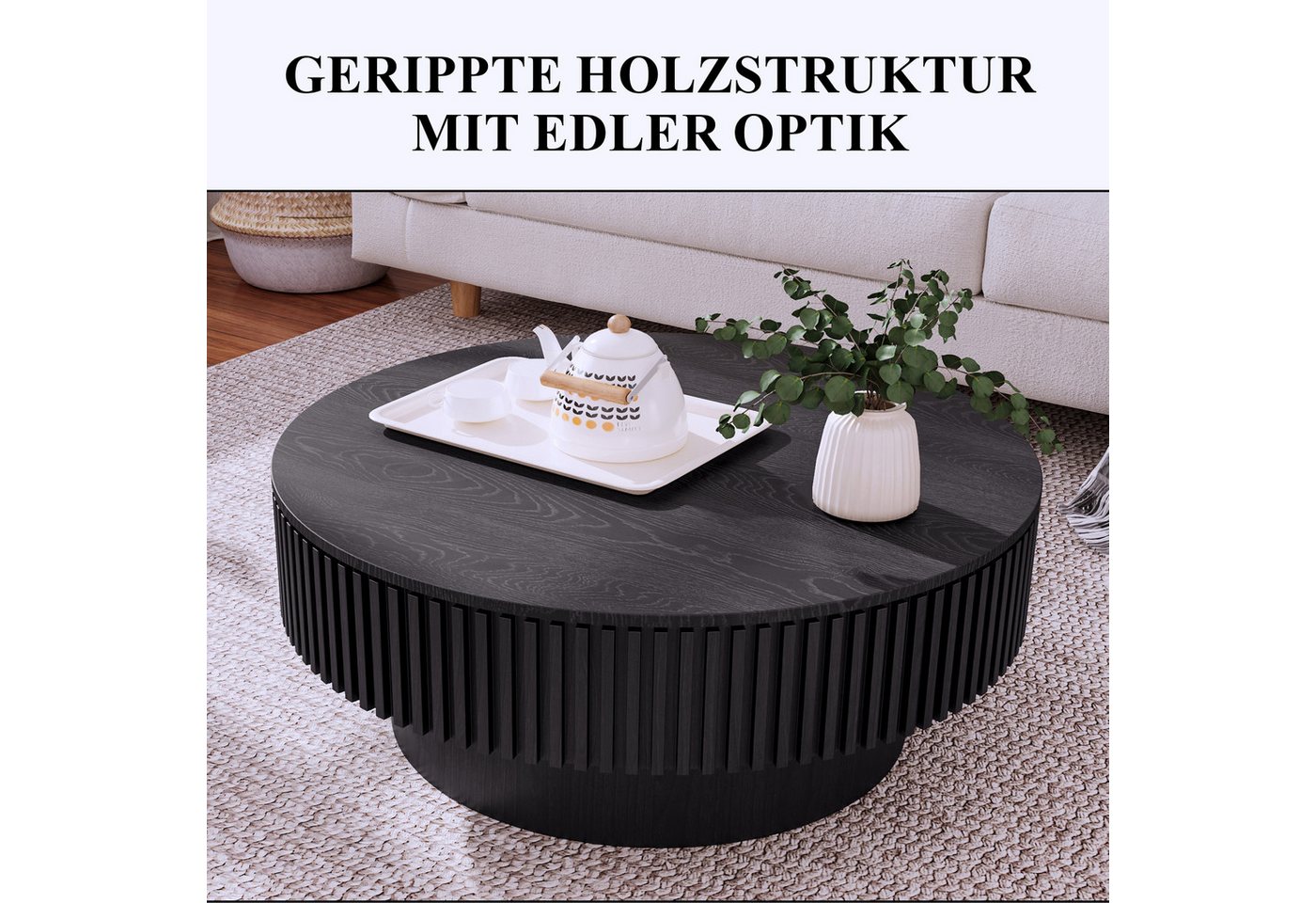 SeedWave Couchtisch mit Stauraum Sofatisch in Pilzform mit 75cm Runder Tischplatte, Wohnzimmertisch mit Massivholzfurnier – Bild 5 von 5