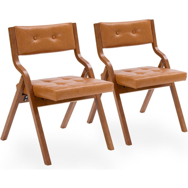 SeedWave Esszimmerstuhl 2er Set Klappstühle Kunstleder Faltstuhl mit Gebogenem Holzgestell (2er Set), Vintage-Lederoptik Folding Chair mit Knopfheftung, 130 kg 