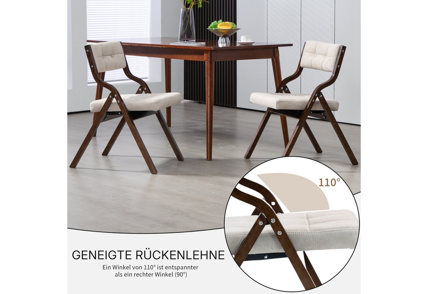 SeedWave Esszimmerstuhl 2er Set Küchenstuhl, Klappstuhl mit Gepolsterte Rückenlehne, Sitz, Die Neigung der Rückenlehne von 110°, Sitzhöhe ca.45cm – Bild 4 von 5