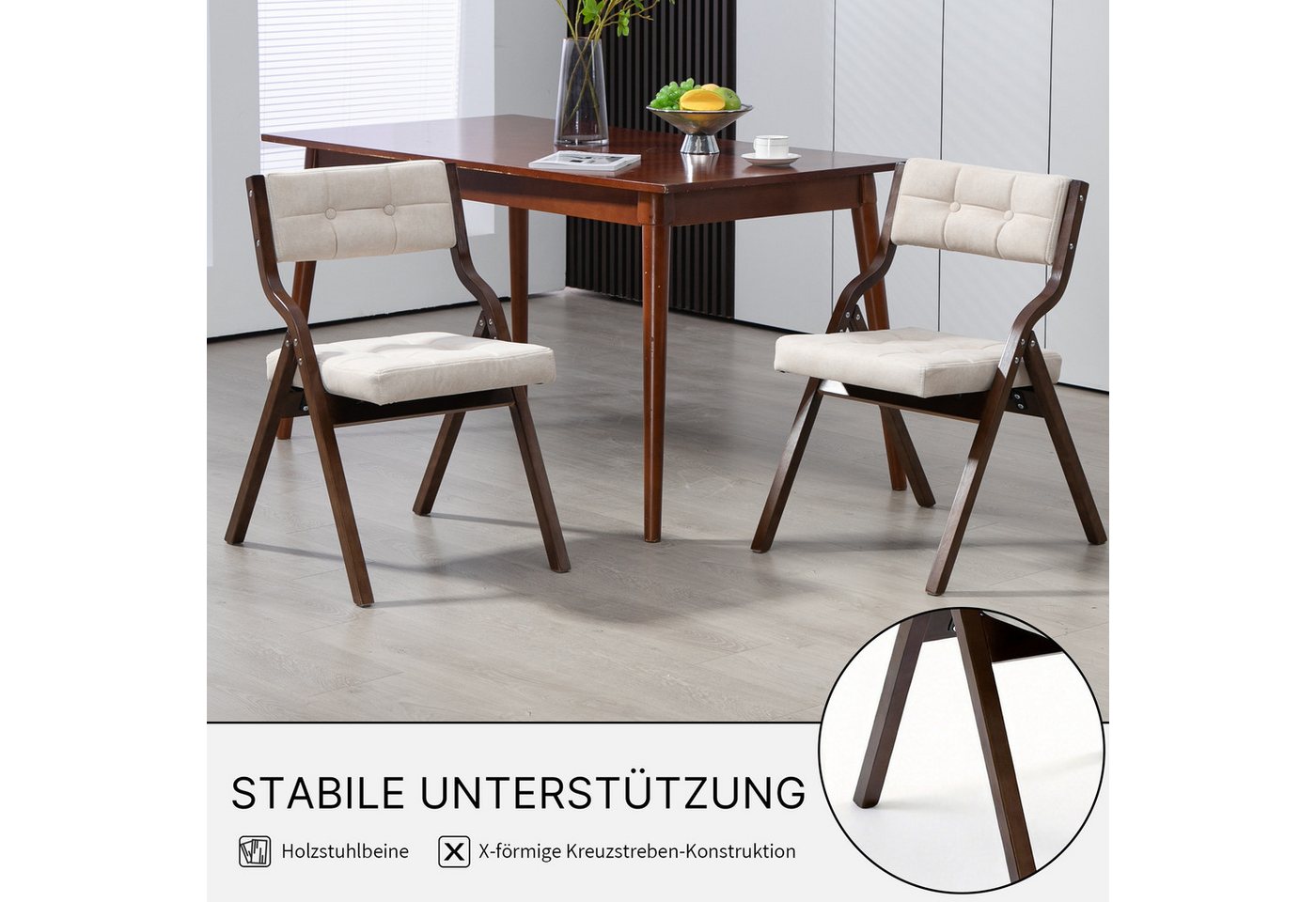 SeedWave Esszimmerstuhl 2er Set Küchenstuhl, Klappstuhl mit Gepolsterte Rückenlehne, Sitz, Die Neigung der Rückenlehne von 110°, Sitzhöhe ca.45cm – Bild 5 von 5
