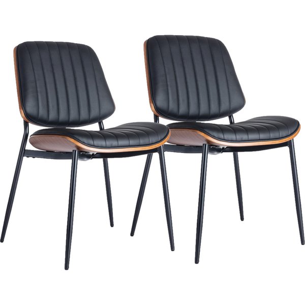SeedWave Esszimmerstuhl 2er Set Küchenstuhl PU-Leder Polsterstuhl mit Metallbeinen, Geschwungene Rückenlehne und Sitzfläche, Verstellbare Pads
