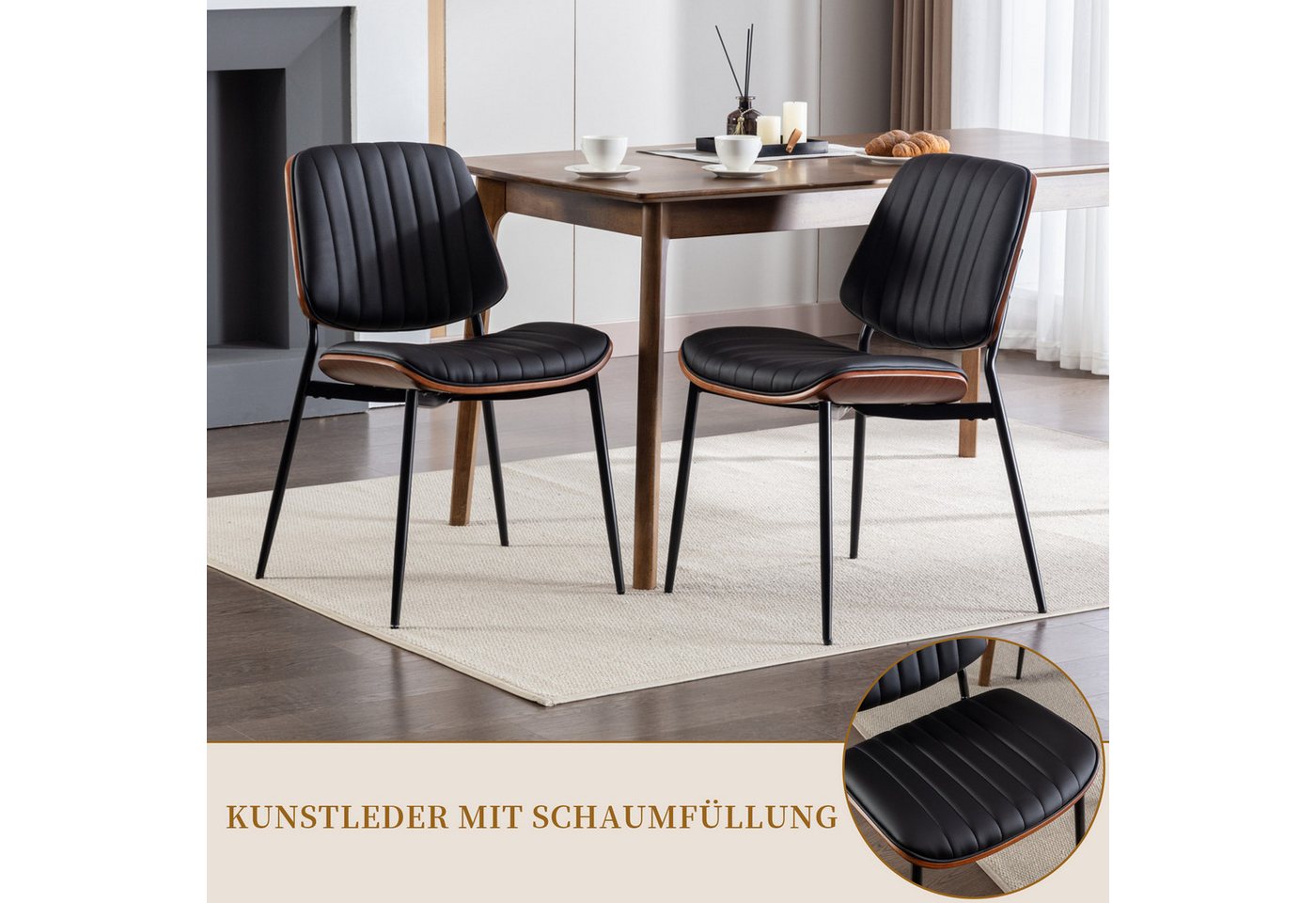 SeedWave Esszimmerstuhl 2er Set Küchenstuhl PU-Leder Polsterstuhl mit Metallbeinen, Geschwungene Rückenlehne und Sitzfläche, Verstellbare Pads – Bild 4 von 5
