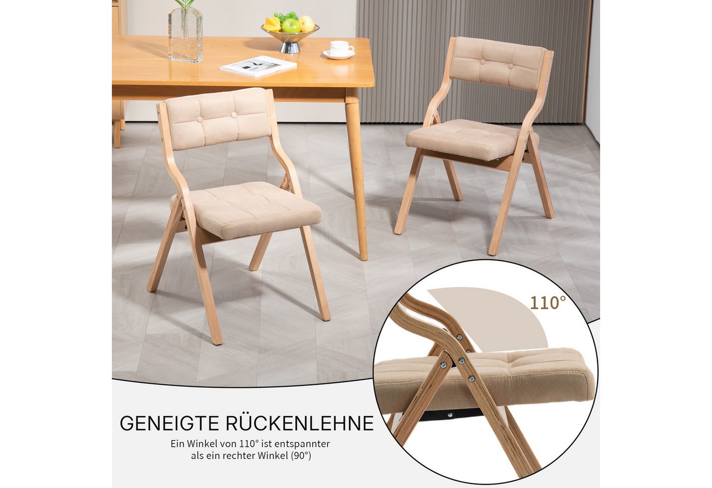 SeedWave Esszimmerstuhl 2er Set Küchenstuhl, Klappstuhl mit Gepolsterte Rückenlehne, Sitz, Die Neigung der Rückenlehne von 110°, Sitzhöhe ca.45cm – Bild 4 von 5
