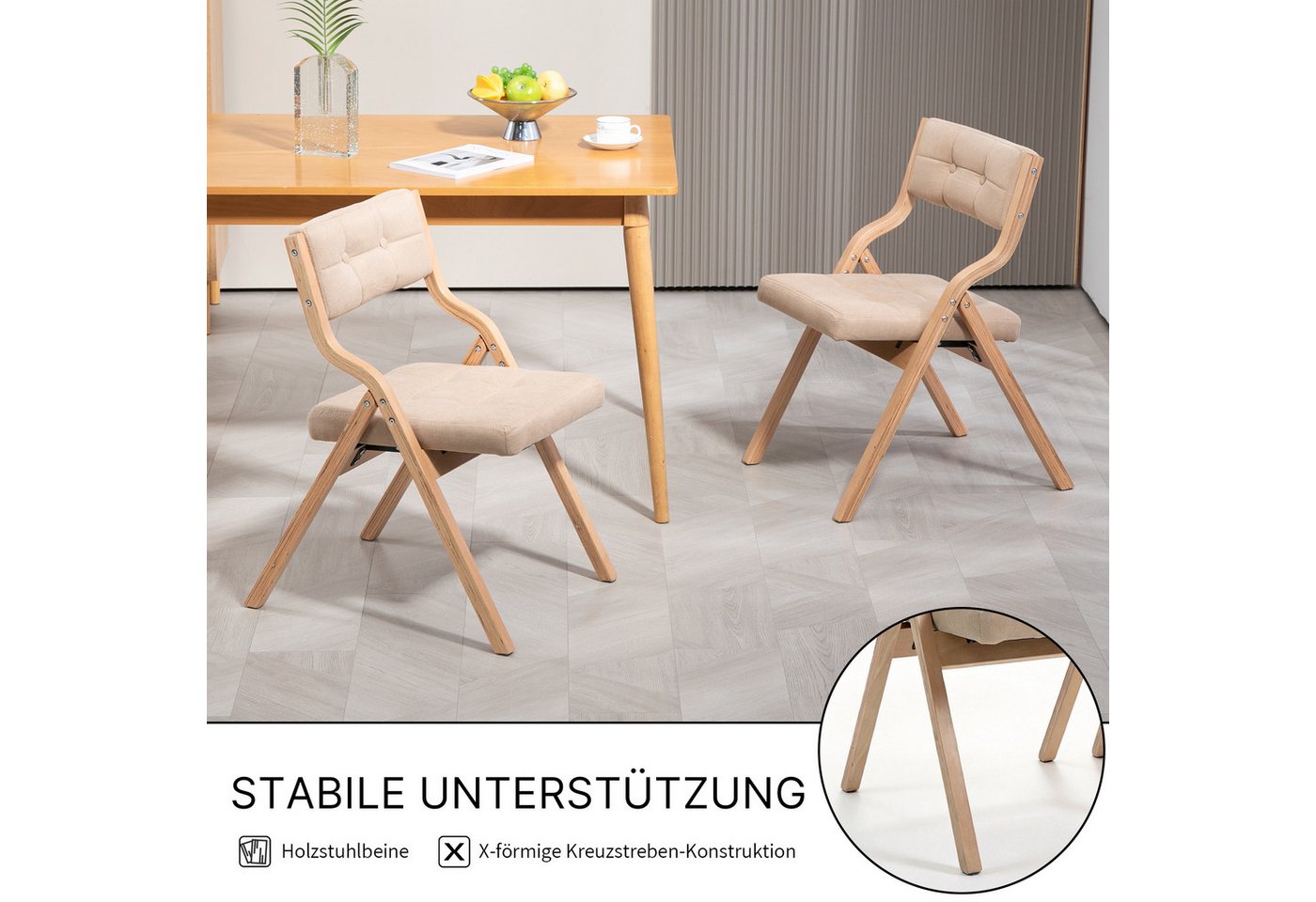 SeedWave Esszimmerstuhl 2er Set Küchenstuhl, Klappstuhl mit Gepolsterte Rückenlehne, Sitz, Die Neigung der Rückenlehne von 110°, Sitzhöhe ca.45cm – Bild 5 von 5