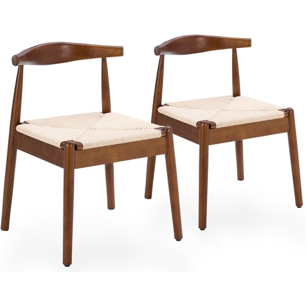 SeedWave Esszimmerstuhl Holz-Esszimmerstühle 2er Set mit Papierkordel-Sitzfläche (2er Set), Armlehnenlose Stühle mit gebogener Rückenlehne