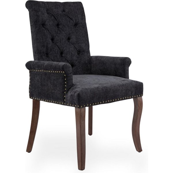 SeedWave Esszimmerstuhl mit Armlenen, Chenille Polsterstuhl mit Verstellbaren Massivholzbeinen, Relaxsessel in französischem Luxusstil, Rückenlehne mit Knopfhef
