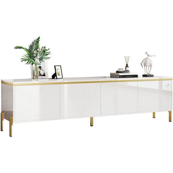 SeedWave Lowboard Wohnzimmerset mit Hochglanzfronten, 170cm TV-Schrank, 100cm Couchtisch, griffloser Fernsehschrank mit Staufächern, Metallfüßen
