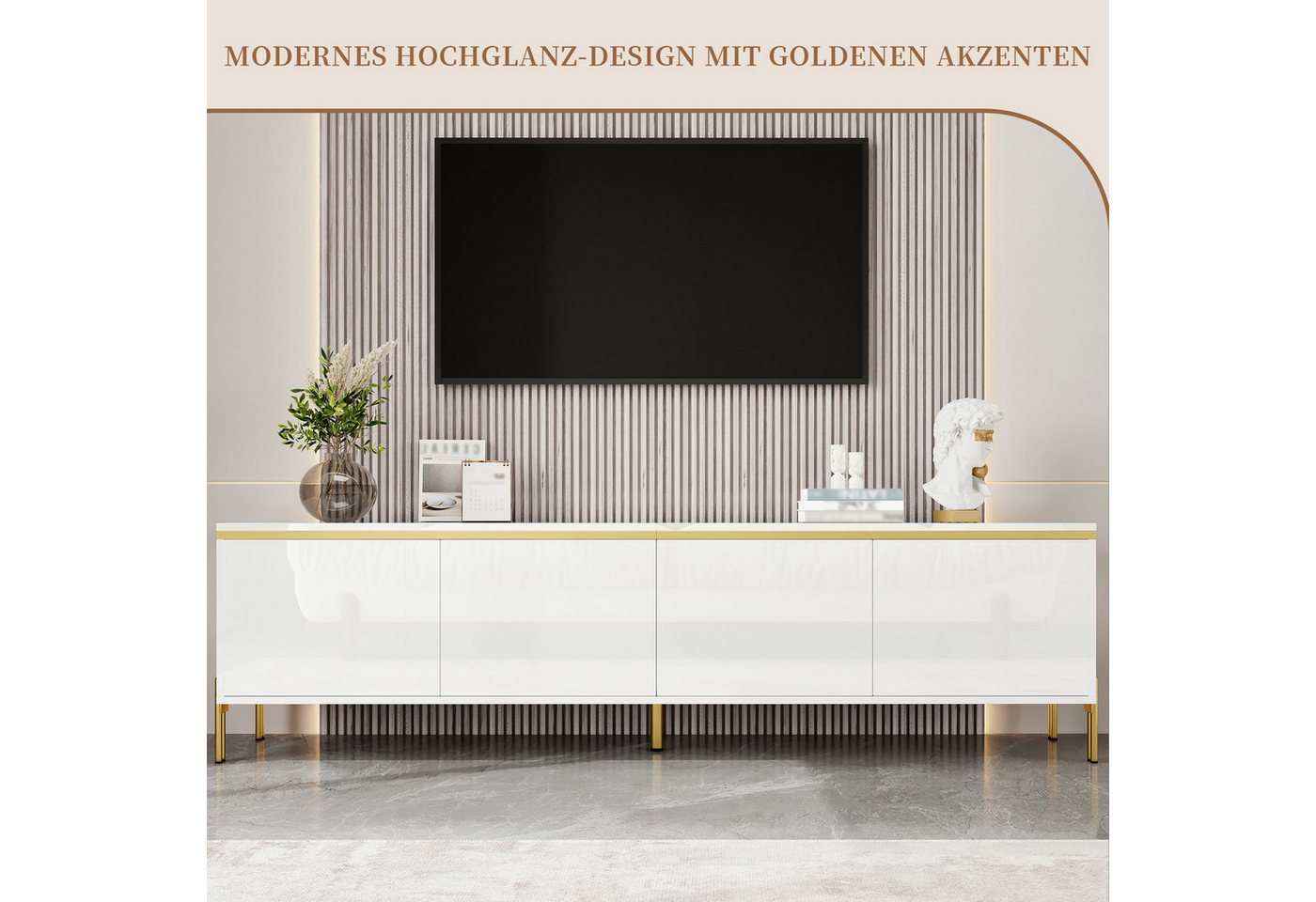 SeedWave Lowboard Wohnzimmerset mit Hochglanzfronten, 170cm TV-Schrank, 100cm Couchtisch, griffloser Fernsehschrank mit Staufächern, Metallfüßen – Bild 2 von 5