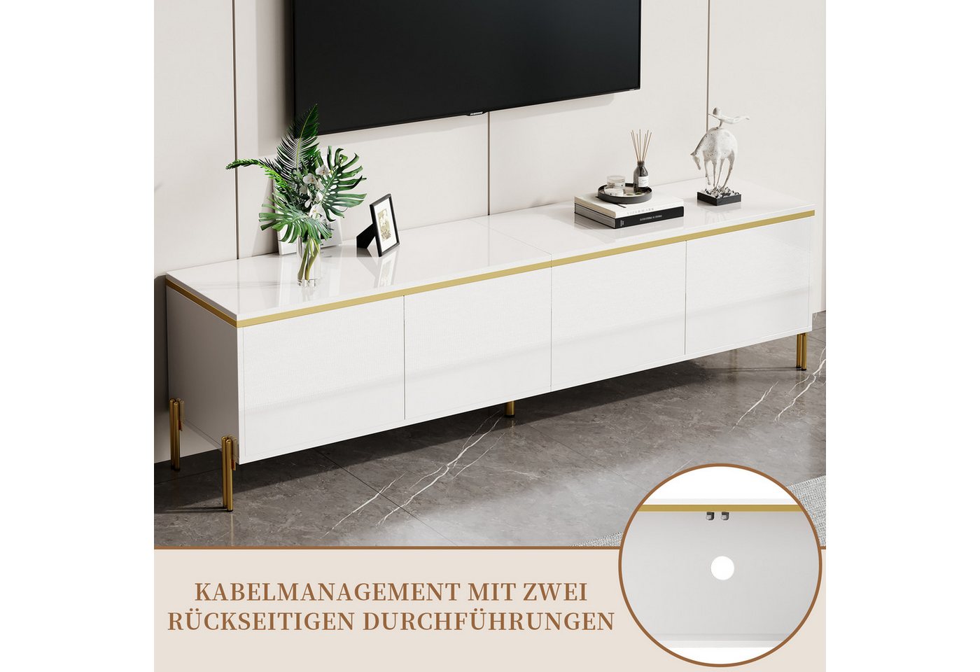 SeedWave Lowboard Wohnzimmerset mit Hochglanzfronten, 170cm TV-Schrank, 100cm Couchtisch, griffloser Fernsehschrank mit Staufächern, Metallfüßen – Bild 5 von 5