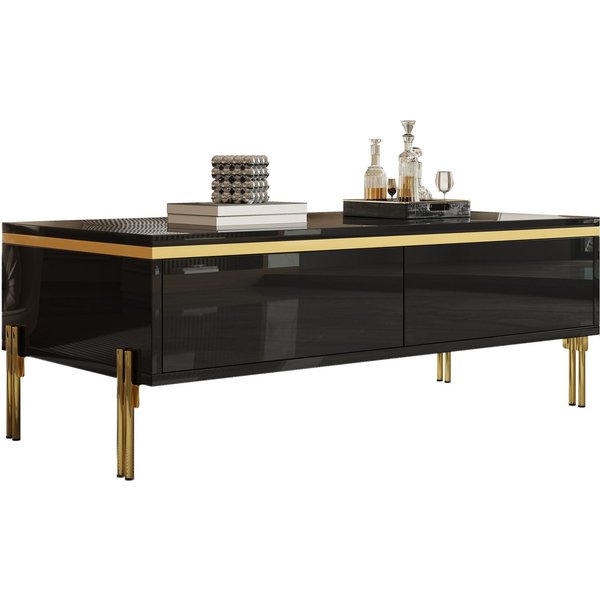 SeedWave Lowboard Wohnzimmerset mit Hochglanzfronten, 170cm TV-Schrank, 100cm Couchtisch, griffloser Sofatisch mit Schubladen, Metallfüßen