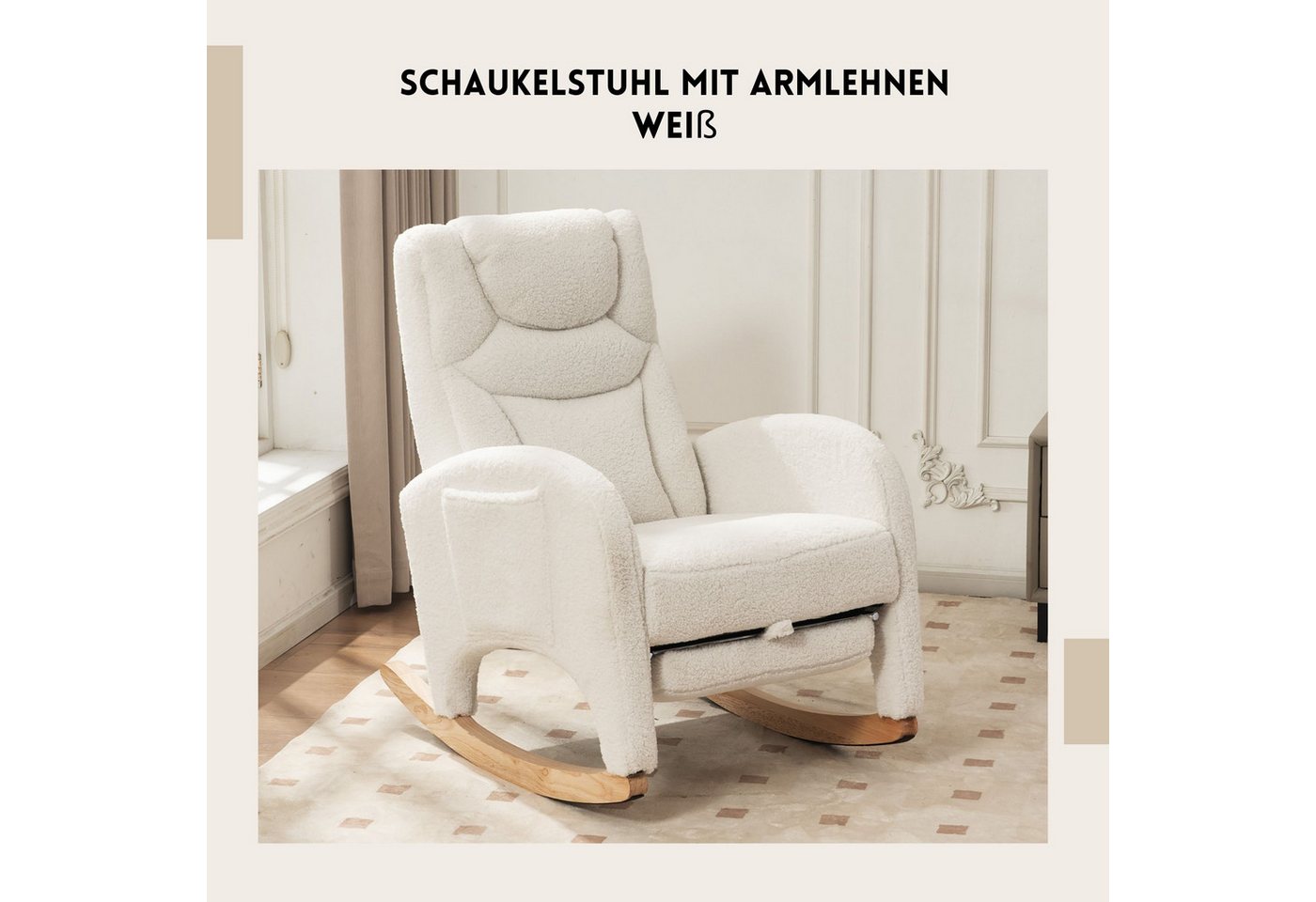 SeedWave Schaukelstuhl mit Armlehnen, Weicher Teddy-Fleece, Eingebaute Fußstütze, Anti-Kipp-Design, Seitentasche für Stauraum, Robuste Gummibaumbeine – Bild 2 von 5