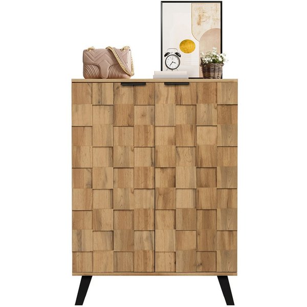 SeedWave Schuhschrank Schuhregal in Holzoptik mit Quadrat-Relief, 5 Geschlossenen Fächer 35cm Tiefe, Verstellbare Einlegeböden