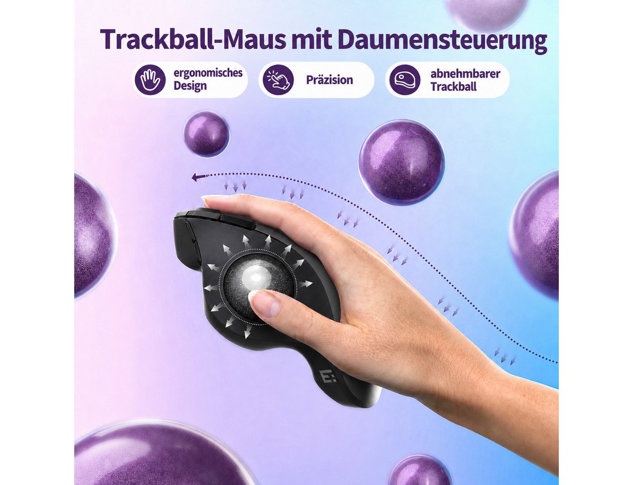 Seenda MOU-301 Ergonomische Trackball-Maus Bluetooth 2,4 GHz, 3 Geräte Maus (Bluetooth, Funk, Ergonomisch, Wiederaufladbar, Multi-Geräte Bluetooth) – Bild 2 von 5