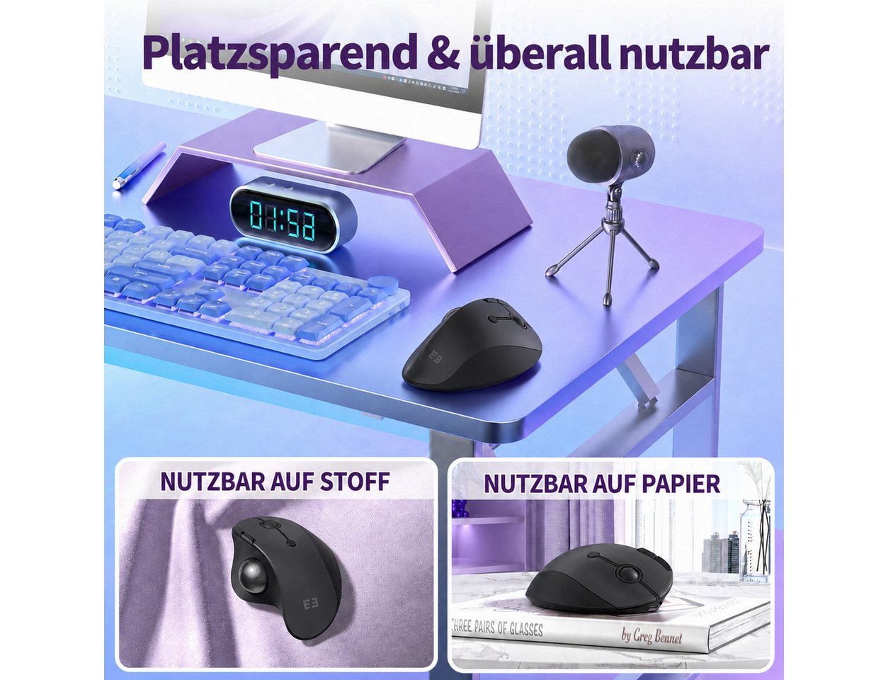 Seenda MOU-301 Ergonomische Trackball-Maus Bluetooth 2,4 GHz, 3 Geräte Maus (Bluetooth, Funk, Ergonomisch, Wiederaufladbar, Multi-Geräte Bluetooth) – Bild 3 von 5