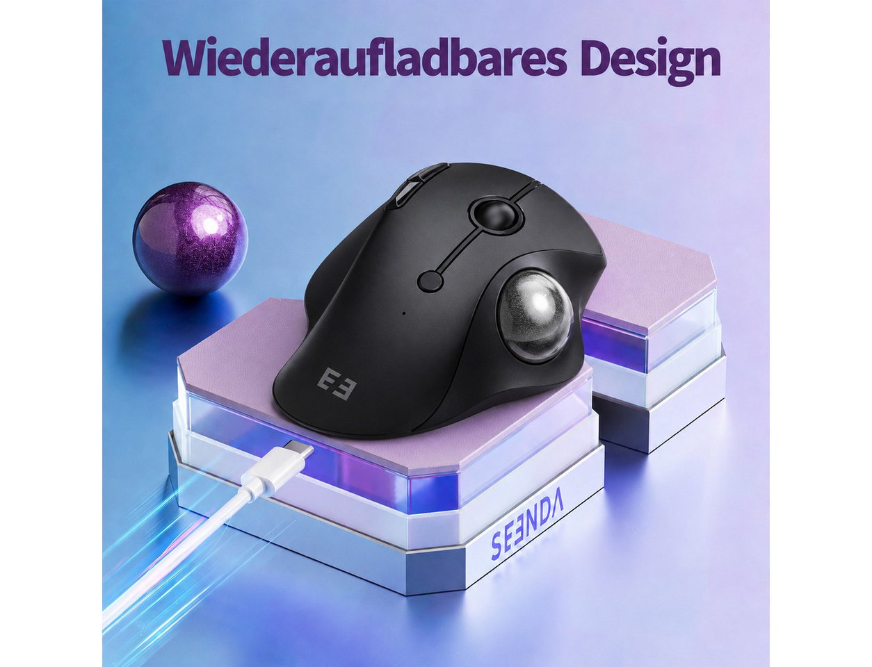 Seenda MOU-301 Ergonomische Trackball-Maus Bluetooth 2,4 GHz, 3 Geräte Maus (Bluetooth, Funk, Ergonomisch, Wiederaufladbar, Multi-Geräte Bluetooth) – Bild 4 von 5