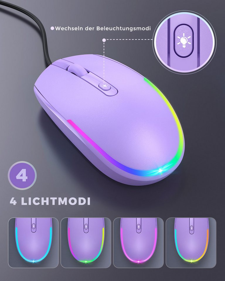 Seenda USB Maus kabelgebunden, leise, 1600 DPI, beleuchtet Maus (optisch / Plug & Play / 1,5 m Kabel) – Bild 2 von 5