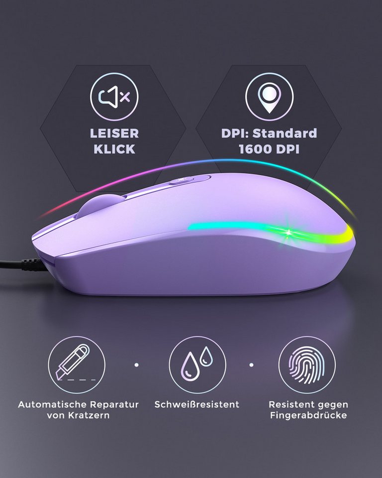 Seenda USB Maus kabelgebunden, leise, 1600 DPI, beleuchtet Maus (optisch / Plug & Play / 1,5 m Kabel) – Bild 3 von 5
