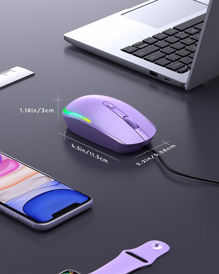Seenda USB Maus kabelgebunden, leise, 1600 DPI, beleuchtet Maus (optisch / Plug & Play / 1,5 m Kabel) – Bild 4 von 5