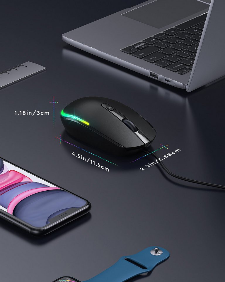 Seenda USB Maus kabelgebunden, leise, 1600 DPI, beleuchtet Maus (optisch / Plug & Play / 1,5 m Kabel) – Bild 4 von 5