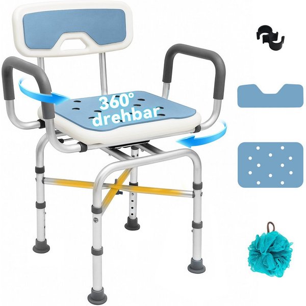 SEHAUSEU Dusch- und Badhocker 360°drehbar, höhenverstellbar, mit Lehne, Belastbarkeit maximal 150 kg