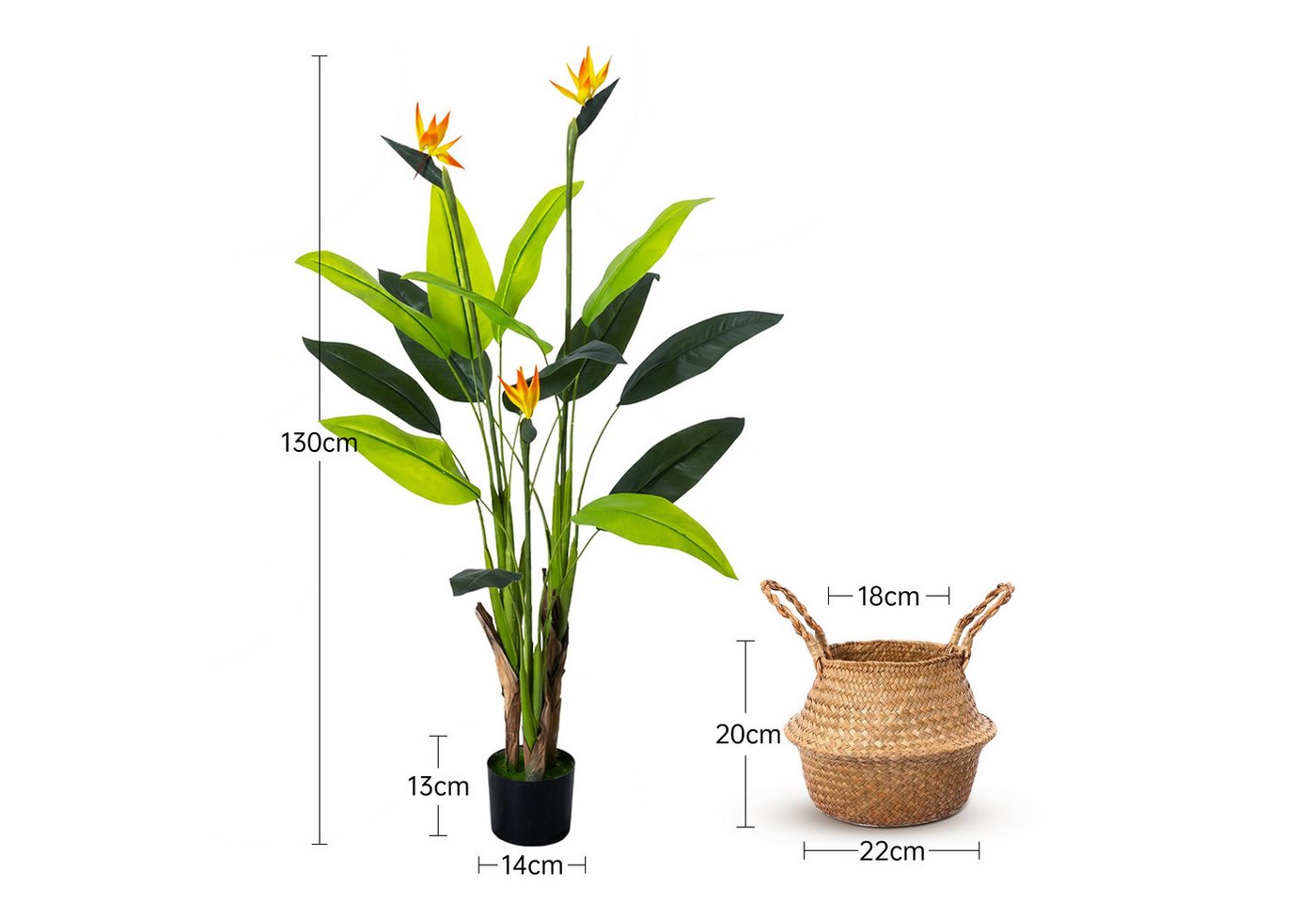 Kunstbaum Kunstpflanze groß Strelitzie Paradiesvogelblume Künstliche Pflanze, SEHAUSEU, Höhe 130 cm, wie echt, 130 cm/150 cm – Bild 2 von 5