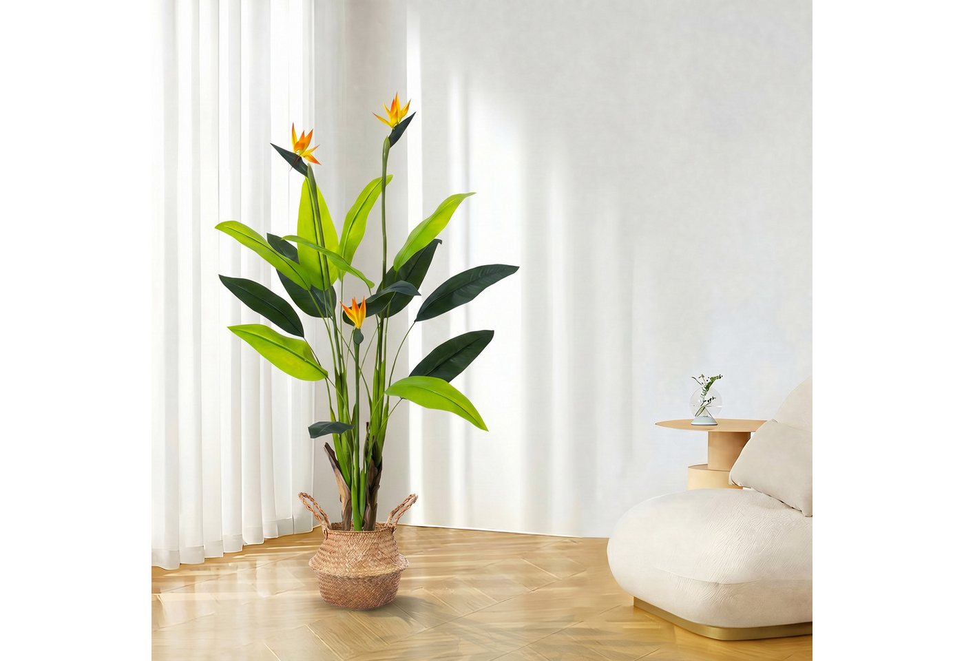 Kunstbaum Kunstpflanze groß Strelitzie Paradiesvogelblume Künstliche Pflanze, SEHAUSEU, Höhe 130 cm, wie echt, 130 cm/150 cm – Bild 4 von 5