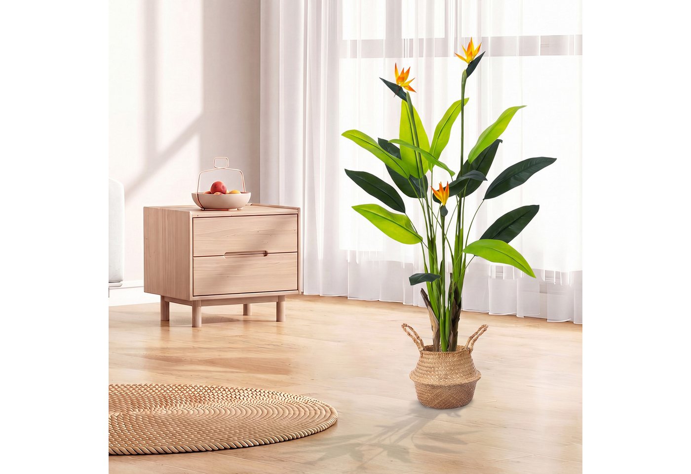 Kunstbaum Kunstpflanze groß Strelitzie Paradiesvogelblume Künstliche Pflanze, SEHAUSEU, Höhe 130 cm, wie echt, 130 cm/150 cm – Bild 5 von 5