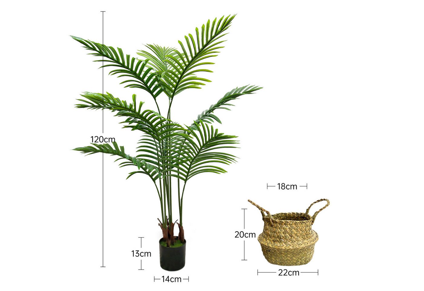Kunstbaum Kunstpflanzen groß kunstpalme künstliche Pflanze, Höhe 120 cm/160 cm Palme, SEHAUSEU, Höhe 120 cm – Bild 2 von 5