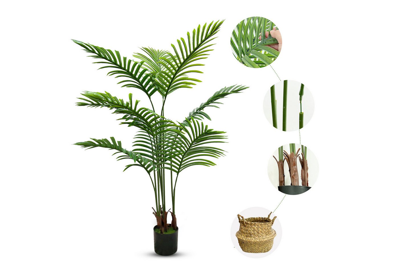 Kunstbaum Kunstpflanzen groß kunstpalme künstliche Pflanze, Höhe 120 cm/160 cm Palme, SEHAUSEU, Höhe 120 cm – Bild 3 von 5