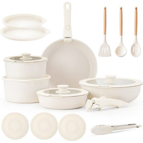 SEHAUSEU Pfannen-Set Topf-Set Kasserolle Bratpfanne mit abnehmbarer Griff, Antihaft,weiß, (19-tlg), 19-tlg.