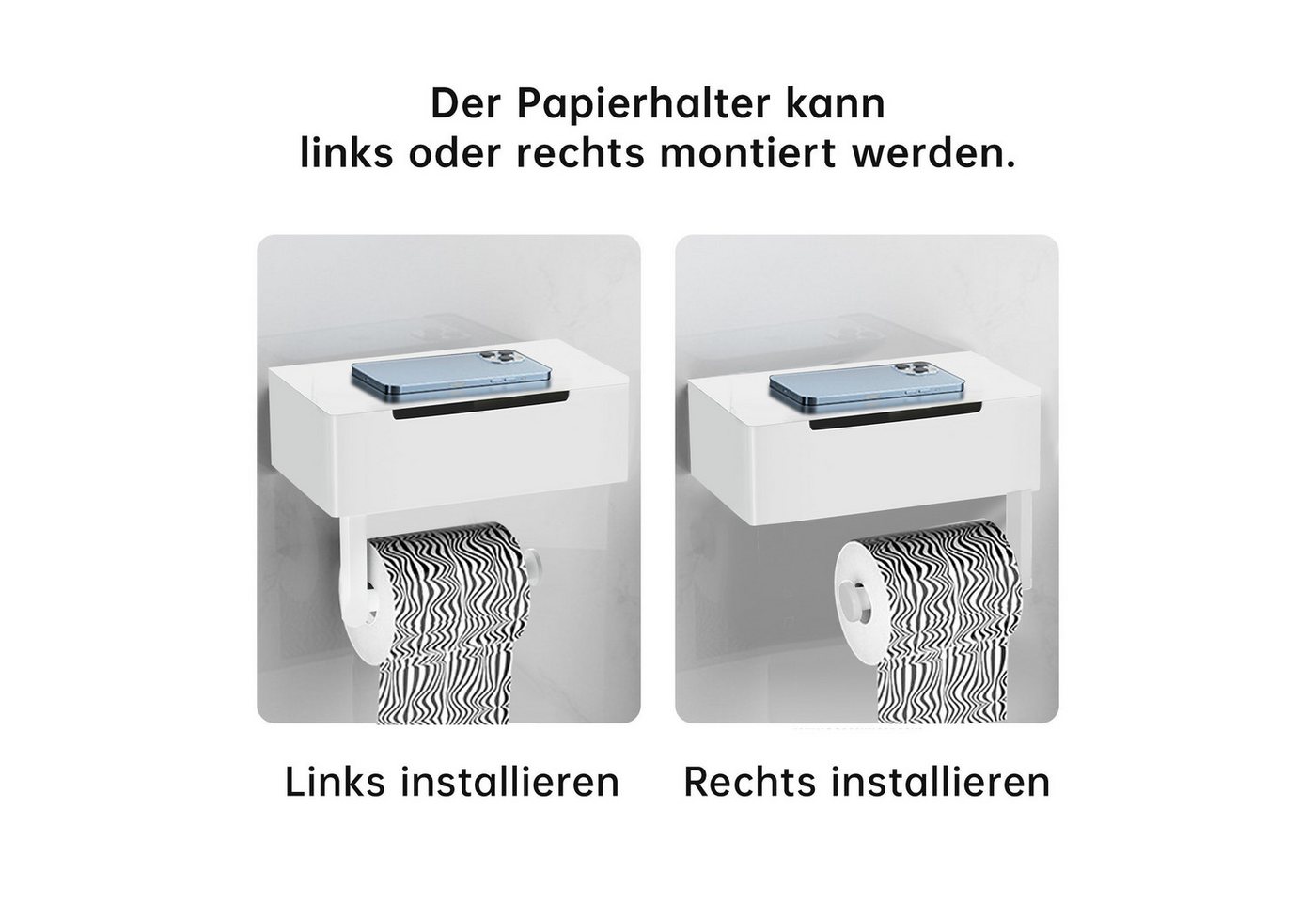 SEHAUSEU Toilettenpapierhalter edelstahl mit Feuchttücherbox, selbstklebend oder Bohren, weiß,schwarz – Bild 5 von 5