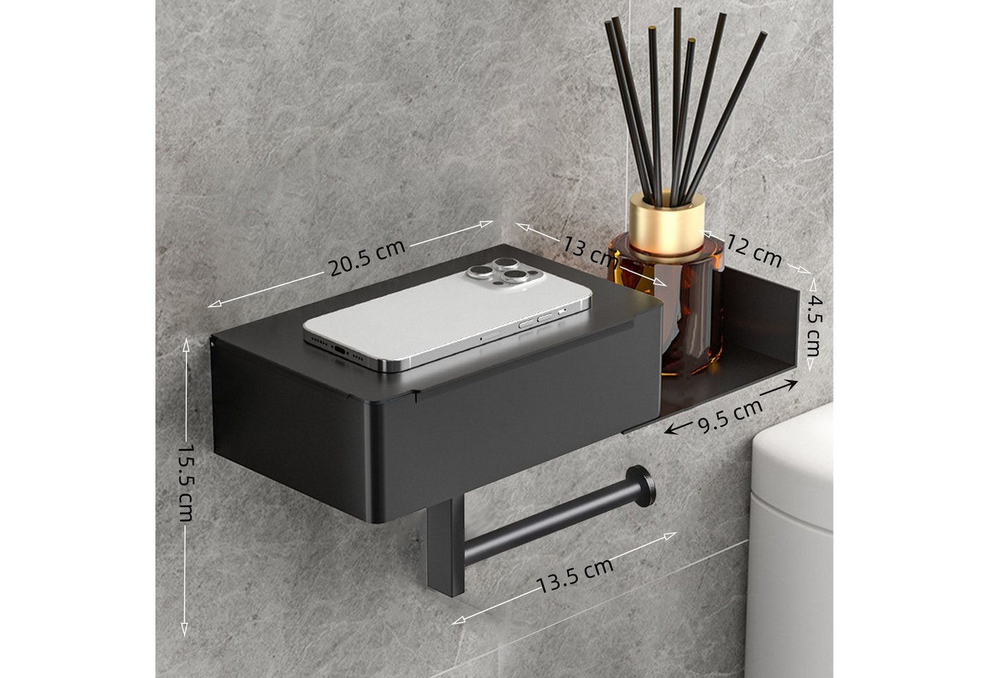 SEHAUSEU Toilettenpapierhalter edelstahl mit Feuchttücherbox, selbstklebend oder Bohren, weiß,schwarz – Bild 2 von 5