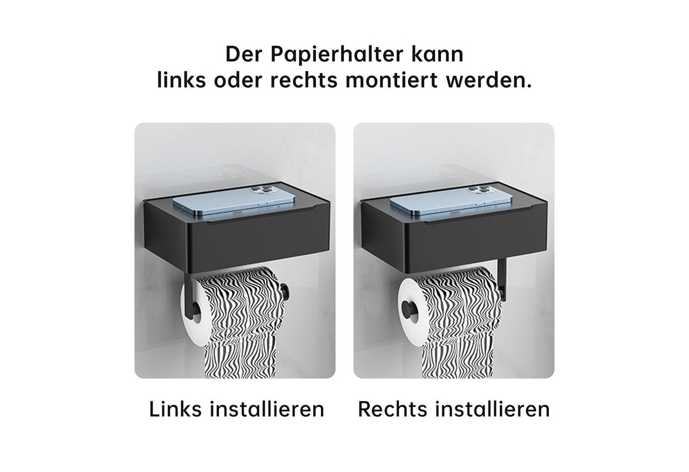 SEHAUSEU Toilettenpapierhalter edelstahl mit Feuchttücherbox, selbstklebend oder Bohren, weiß,schwarz – Bild 5 von 5