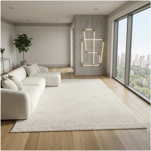 Sehrazat Teppich Moda 1200, auch als Läufer, rechteckig, Höhe: 11 mm, Kurzflor, grafisches Hoch Tief Muster, Wohnzimmer
