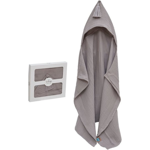 SEI Design Kapuzenhandtuch 75x100 Badeponcho stone-grey, Musselin (1-St), Musselin 4-lagig - 100% BIO Baumwolle