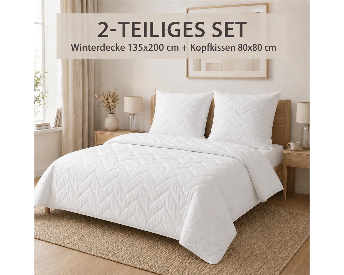 SEI Design Microfaserbettdecke Bett-SET Bettdecke Steppdecke Winter 135x200 + Kopfkissen 80x80 Classi, Füllung: Polyester, kochfest – Bild 2 von 5