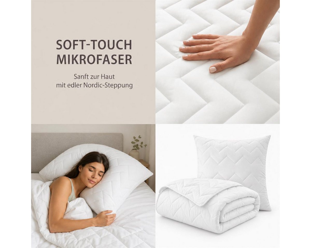 SEI Design Microfaserbettdecke Bett-SET Bettdecke Steppdecke Winter 135x200 + Kopfkissen 80x80 Classi, Füllung: Polyester, kochfest – Bild 5 von 5