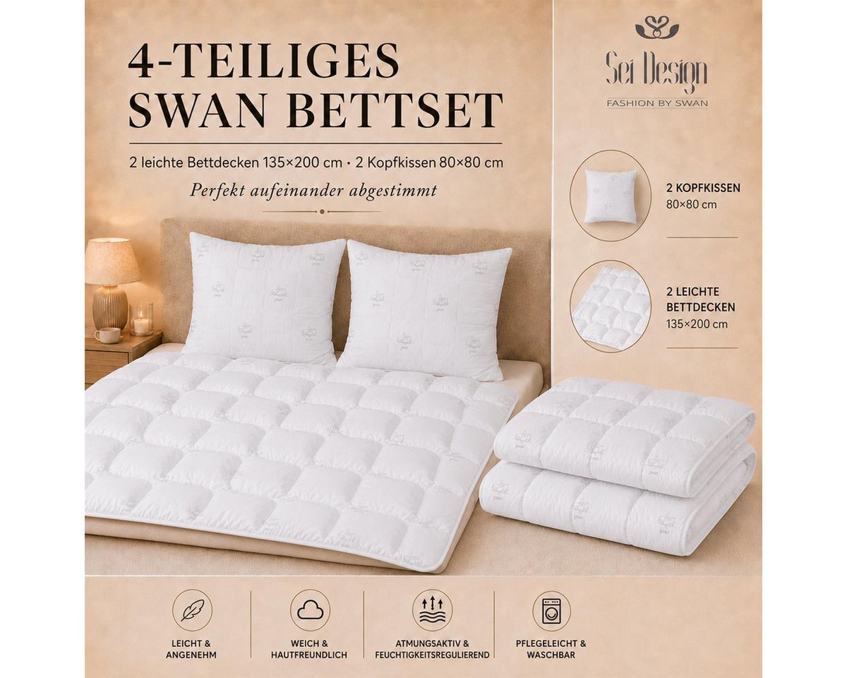 SEI Design Microfaserbettdecke Bettset SWAN 4-tlg Sommer 2x Bettdecken 135x200 + 2x Kissen 80x80, Füllung: daunenähnliches Gefühl, Bett-Set 4-Tlg.: 2x Bettdecke – Bild 2 von 5