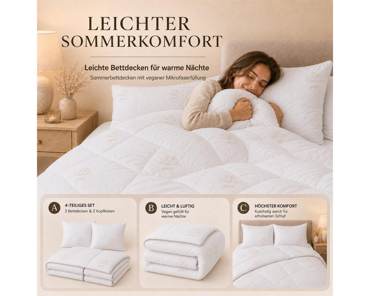 SEI Design Microfaserbettdecke Bettset SWAN 4-tlg Sommer 2x Bettdecken 135x200 + 2x Kissen 80x80, Füllung: daunenähnliches Gefühl, Bett-Set 4-Tlg.: 2x Bettdecke – Bild 3 von 5
