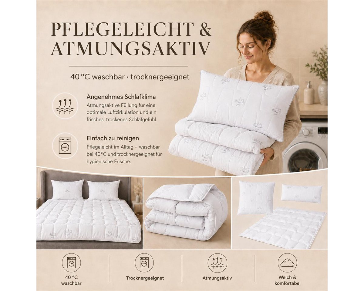 SEI Design Microfaserbettdecke Bettset SWAN 4-tlg Sommer 2x Bettdecken 135x200 + 2x Kissen 80x80, Füllung: daunenähnliches Gefühl, Bett-Set 4-Tlg.: 2x Bettdecke – Bild 5 von 5