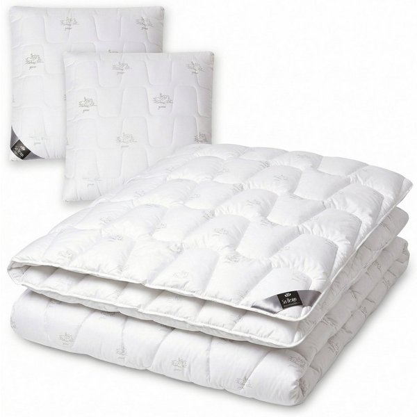 SEI Design Microfaserbettdecke Bettset SWAN winter 200x220 + 2x Kopfkissen 80x80 Mikrofaser vegan, Füllung: daunenähnliches Gefühl, Bett-Set 3-Tlg.: Bettdecke 2